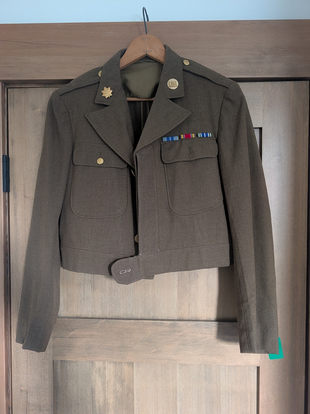 Men's Military-Style Wool Crop Jacket - Olive Brown